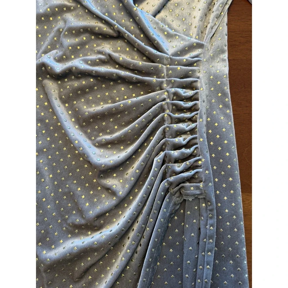 Joseph Ribkoff Faux Wrap Dress Size 4 Champagne Gold Velvet Ruched Cocktail NWT